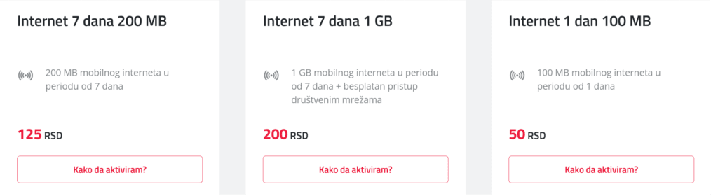 MTS Serbia Pripejd Internet Prepaid Plans