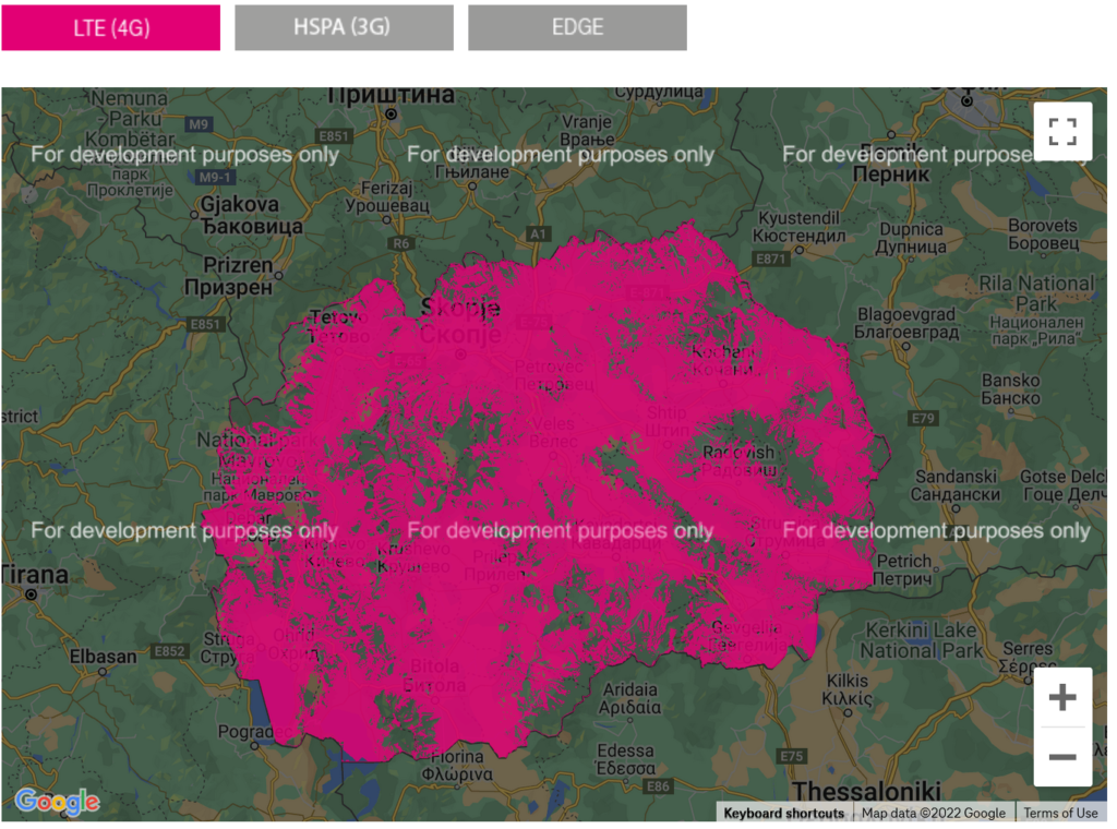 Makedonski Telekom North Macedonia 4G LTE Coverage Map