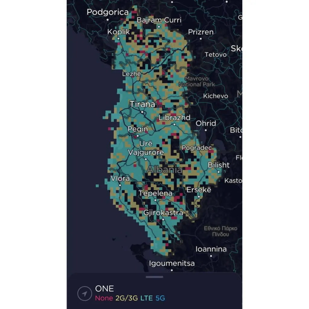 One Telecommunications Albania Coverage Map