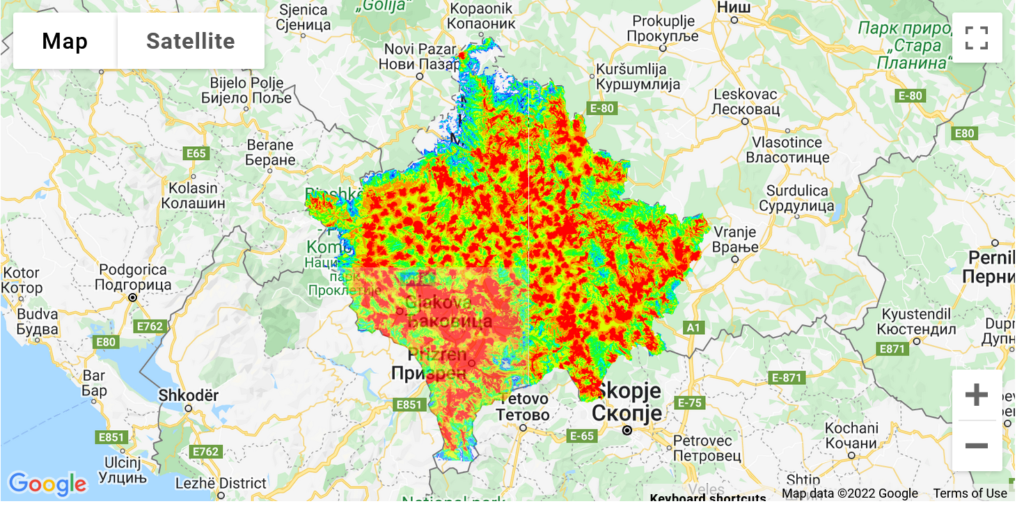 Vala PTK Kosovo Telecom Coverage Map