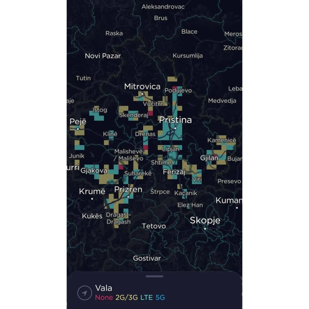 Vala PTK Kosovo Telekom Coverage Map