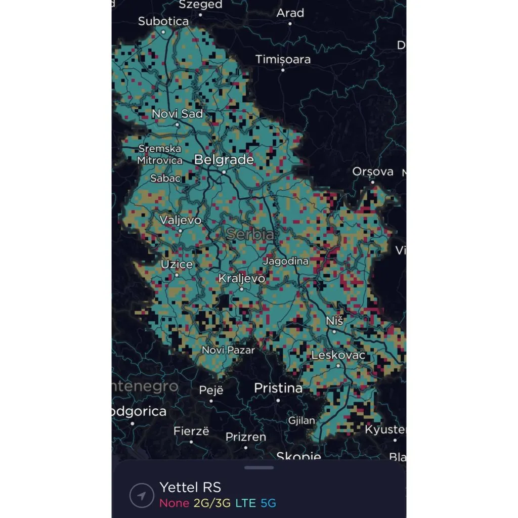 Yettel Serbia Coverage Map
