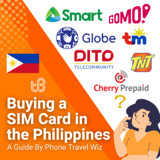 Buying a SIM Card in Philippines Guide (logos of Smart, Globe, Dito, Cherry Prepaid, GOMO, TM & TNT)
