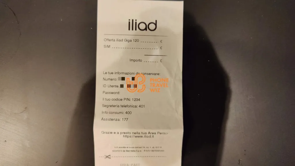 Iliad Italy Receipt & Login Details