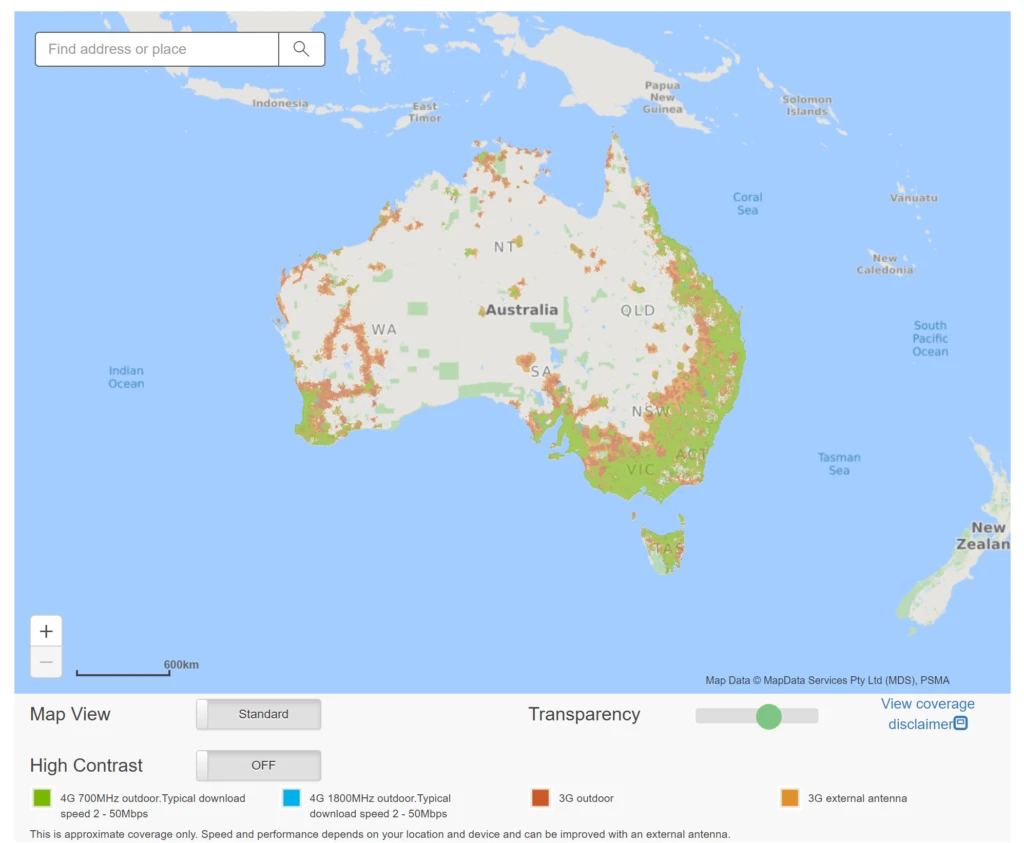 Telstra Australia Retail Network Coverage Map