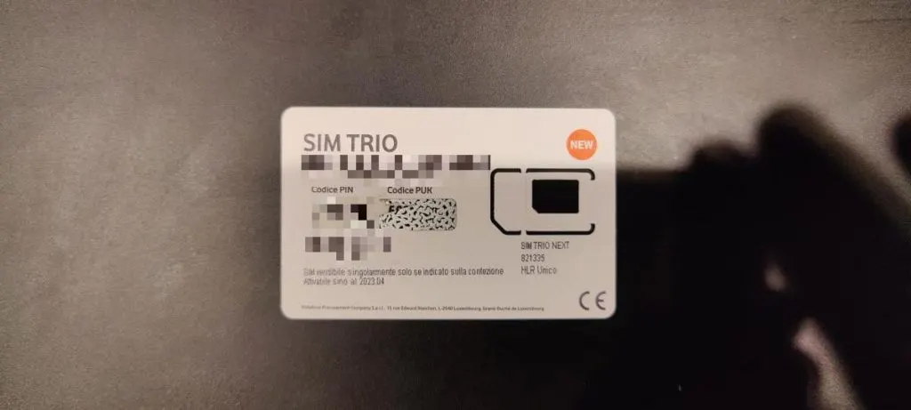Vodafone Italy SIM Card Back