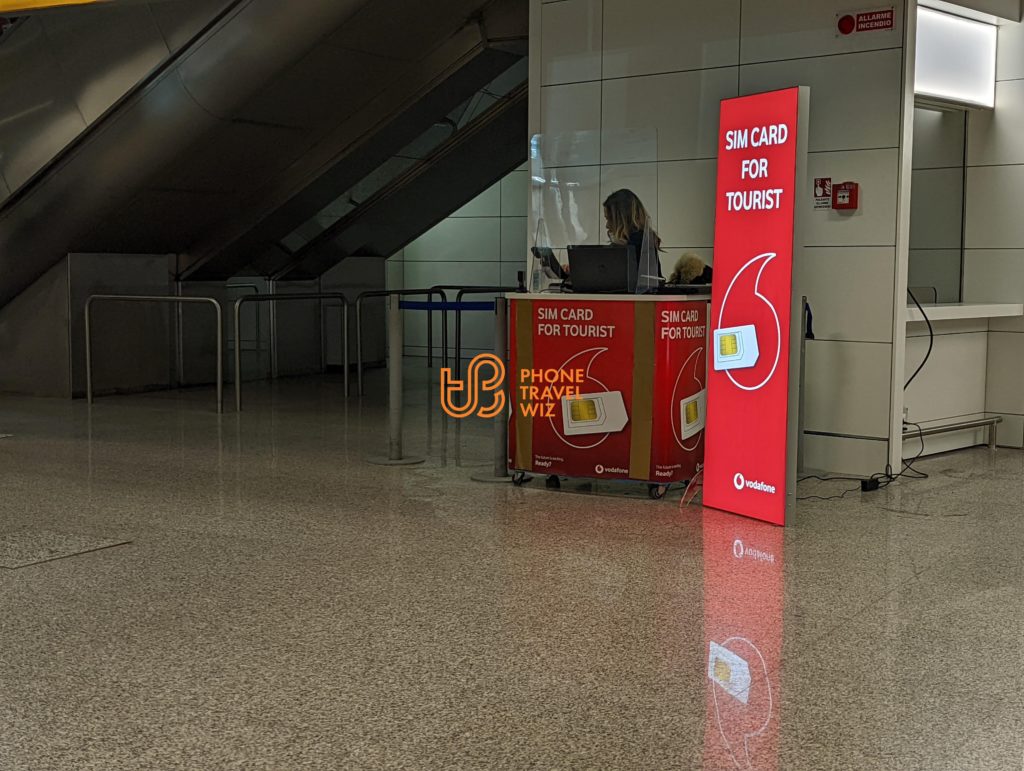 Vodafone Italy Tourist SIM Card Stand at Rome Airport