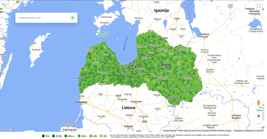Bite Latvia 2G 3G 4G LTE 5G NR Coverage Map