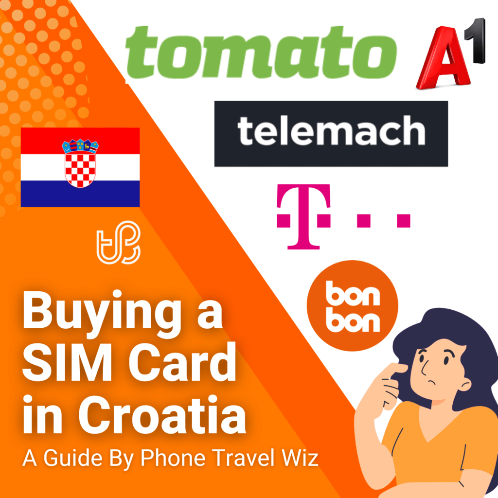 Buying a SIM Card in Croatia Guide (logos of Hrvatski Telekom, Telemach, A1, Tomato & Bonbon)
