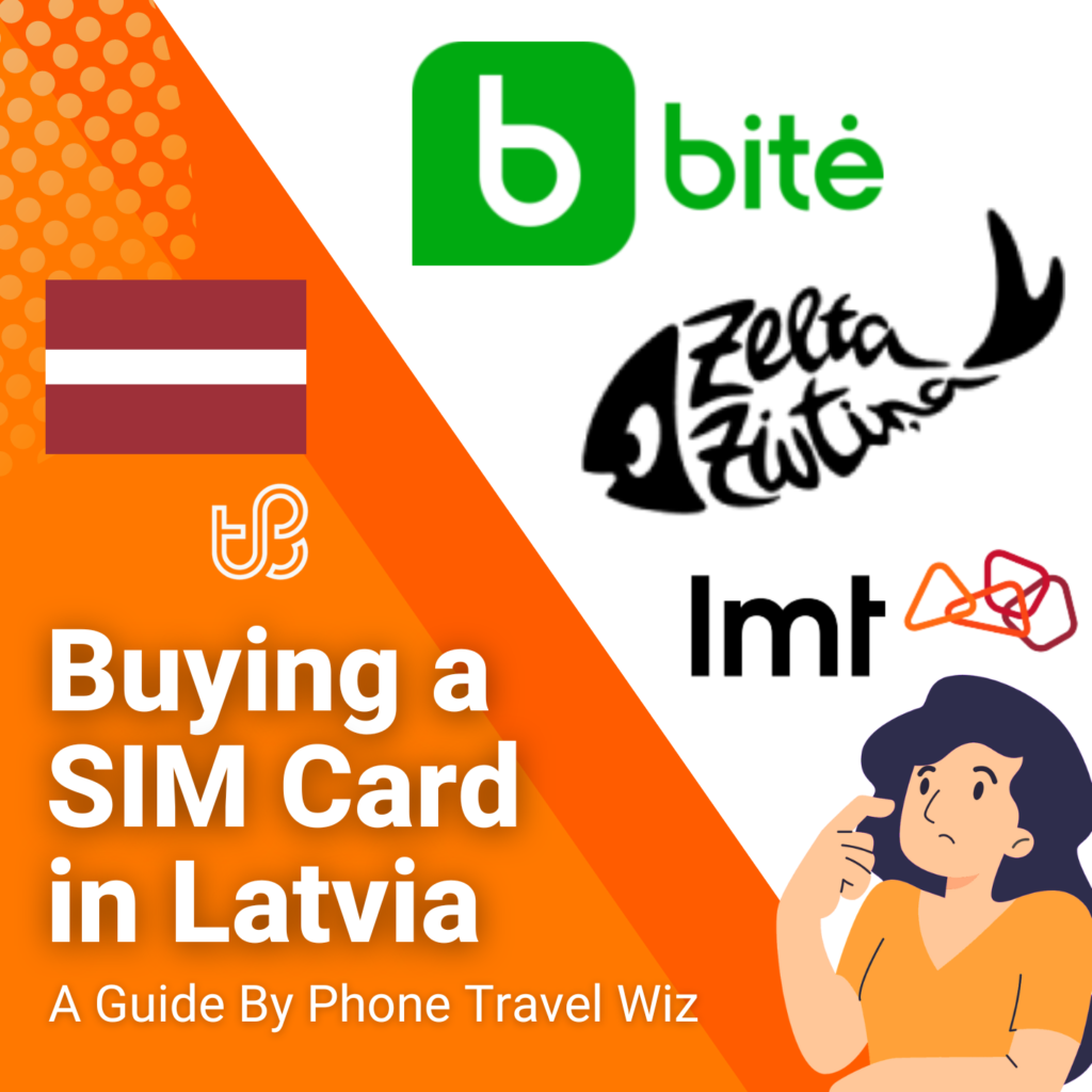 Buying a SIM Card in Latvia Guide (logos of LMT, Bite & Zelta Zivtina (Tele2))