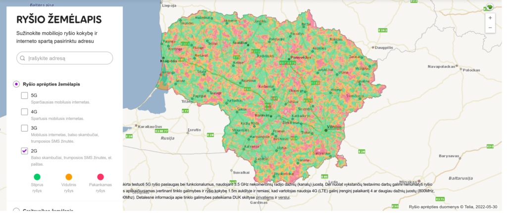 Ezys & Extra by Telia Lithuania 2G Coverage Map