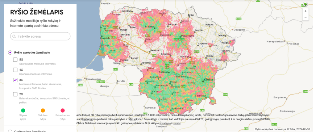 Ezys & Extra by Telia Lithuania 3G Coverage Map