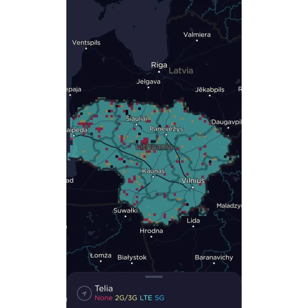 Ezys & Extra by Telia Lithuania Coverage Map