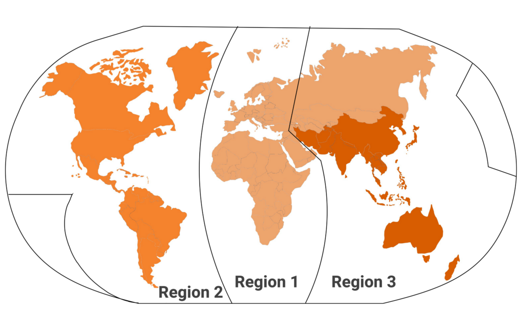 ITU Regions Map by Phone Travel Wiz