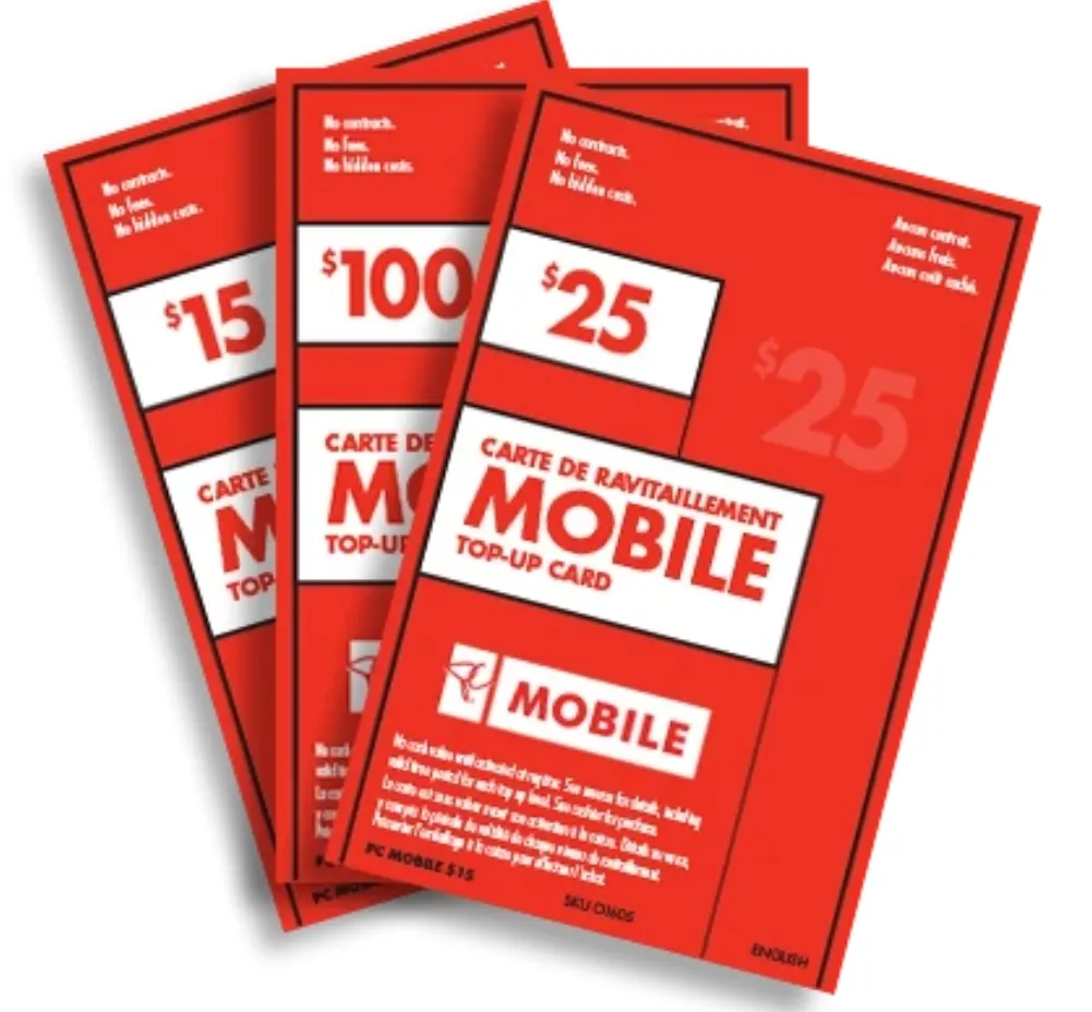 PC Mobile Canada Top Up Cards