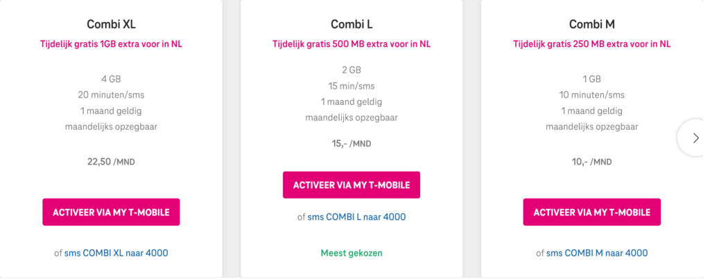 T-Mobile Netherlands Combi Bundels
