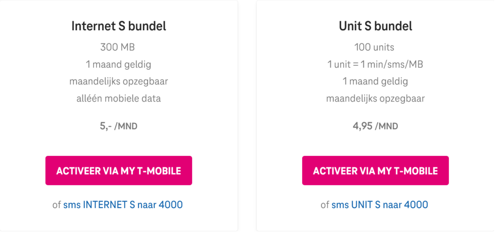 T-Mobile Netherlands Unit S Bundel & Internet S Bundel