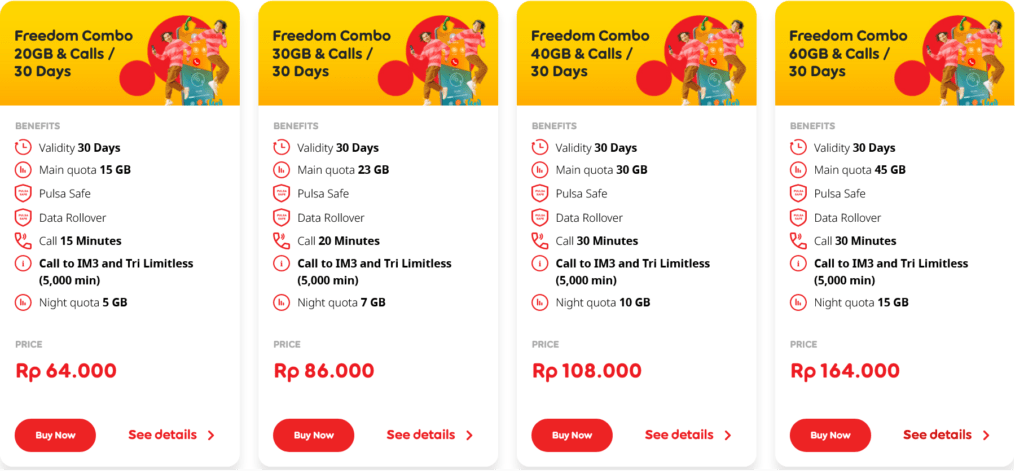 IM3 Indosat Ooredoo Hutchison Indonesia Freedom Combo Packages