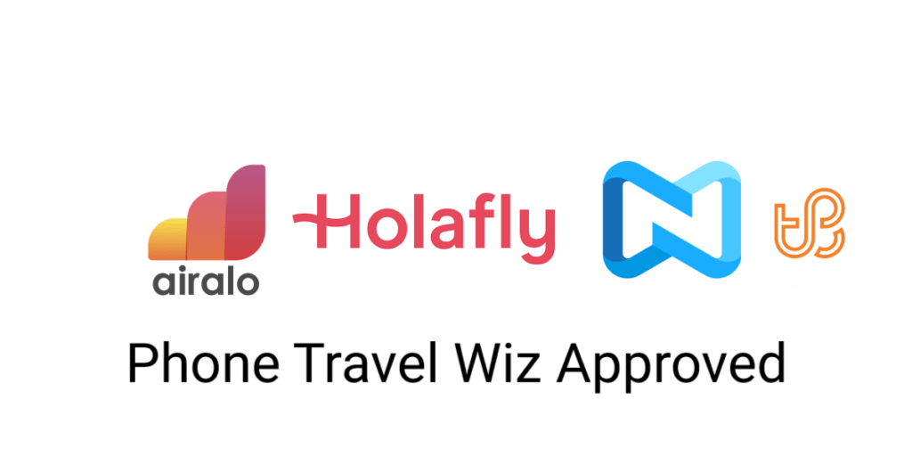 Recommended eSIMs by Phone Travel Wiz (logos of Airalo, Holafly & Nomad)