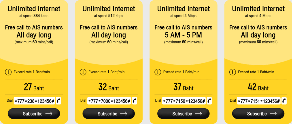 AIS Thailand Internet & Call Add-On Packages