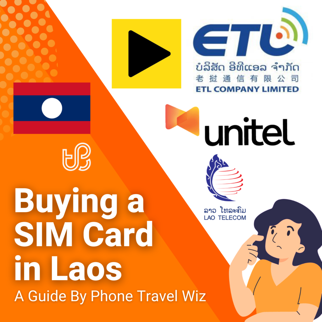 Buying a SIM Card in Laos Guide (logos of Unite, Lao Telecom, ETL & TPlus)