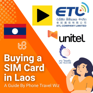 Buying a SIM Card in Laos Guide (logos of Unitel, Lao Telecom, ETL & TPlus)