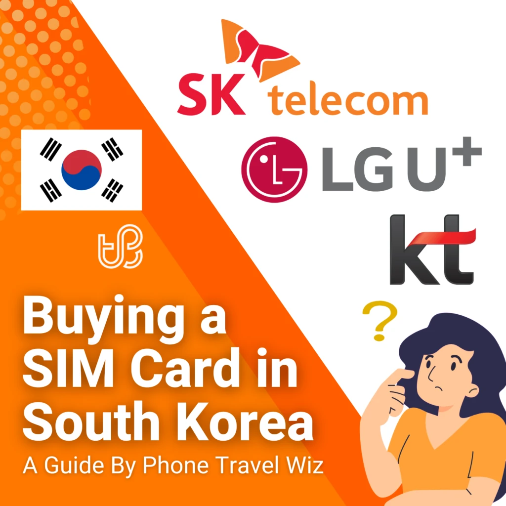 Buying a SIM Card in South Korea Guide (logos of SK Telecom, KT & LG U+)