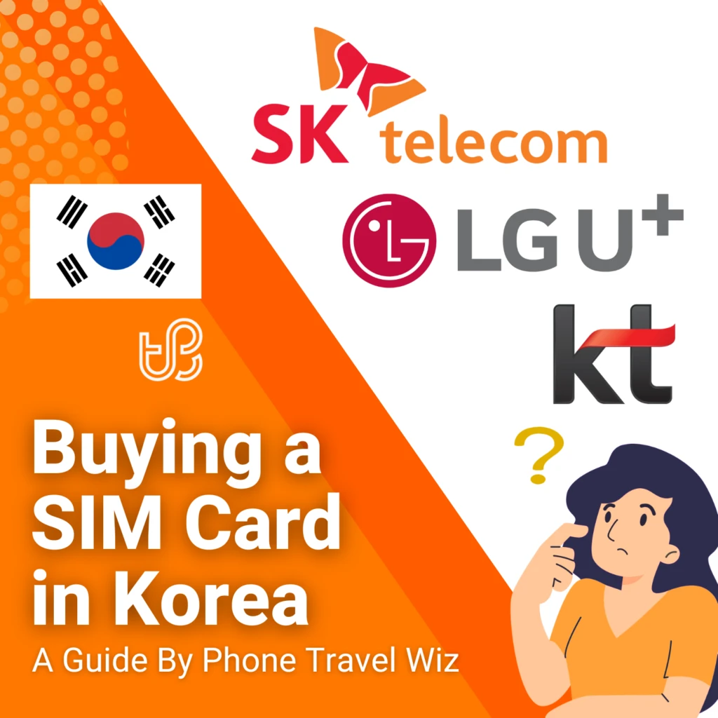 Buying a SIM Card in South Korea Guide (logos of SK Telecom, KT & LG U+)