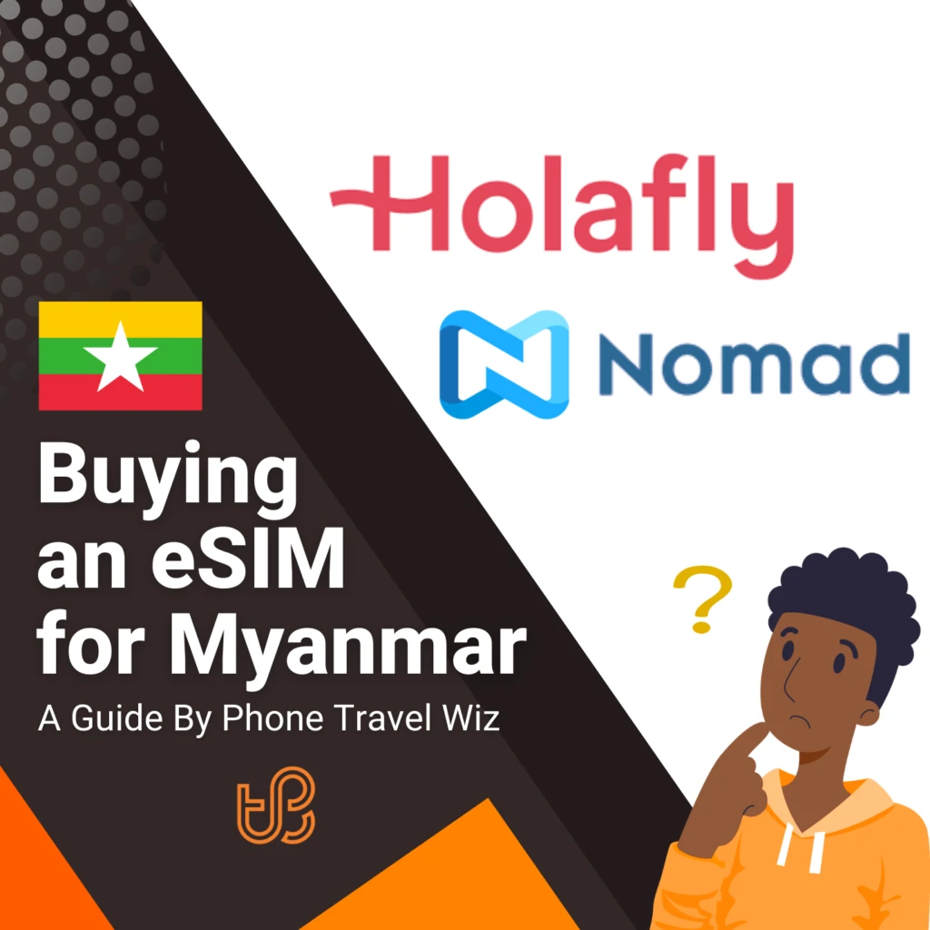 Buying an eSIM for Myanmar Guide (logos of Holafly & Nomad)