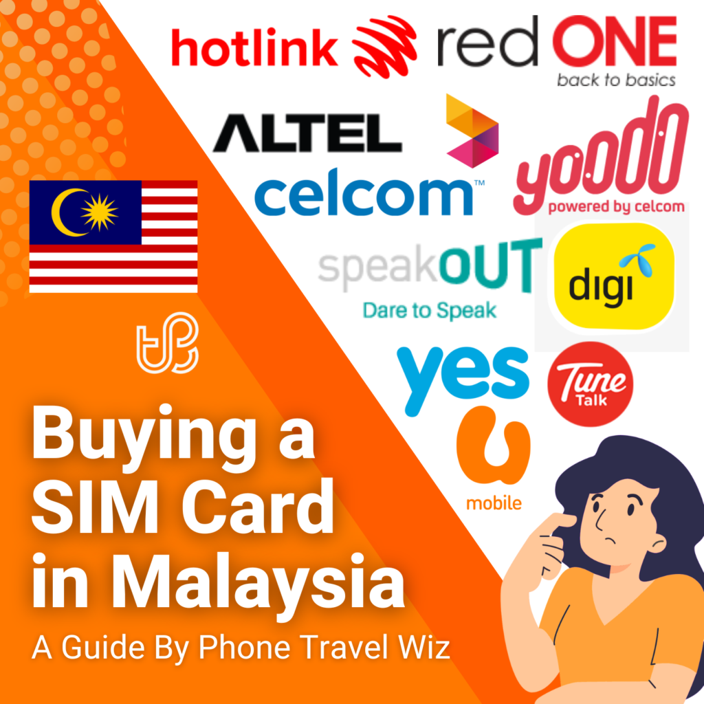 Buying a SIM Card in Malaysia Guide (logos of Digi, Hotlink, Celcom, U Mobile, Yes, Altel, speakOUT, Yoodo, Tune Talk & redONE)