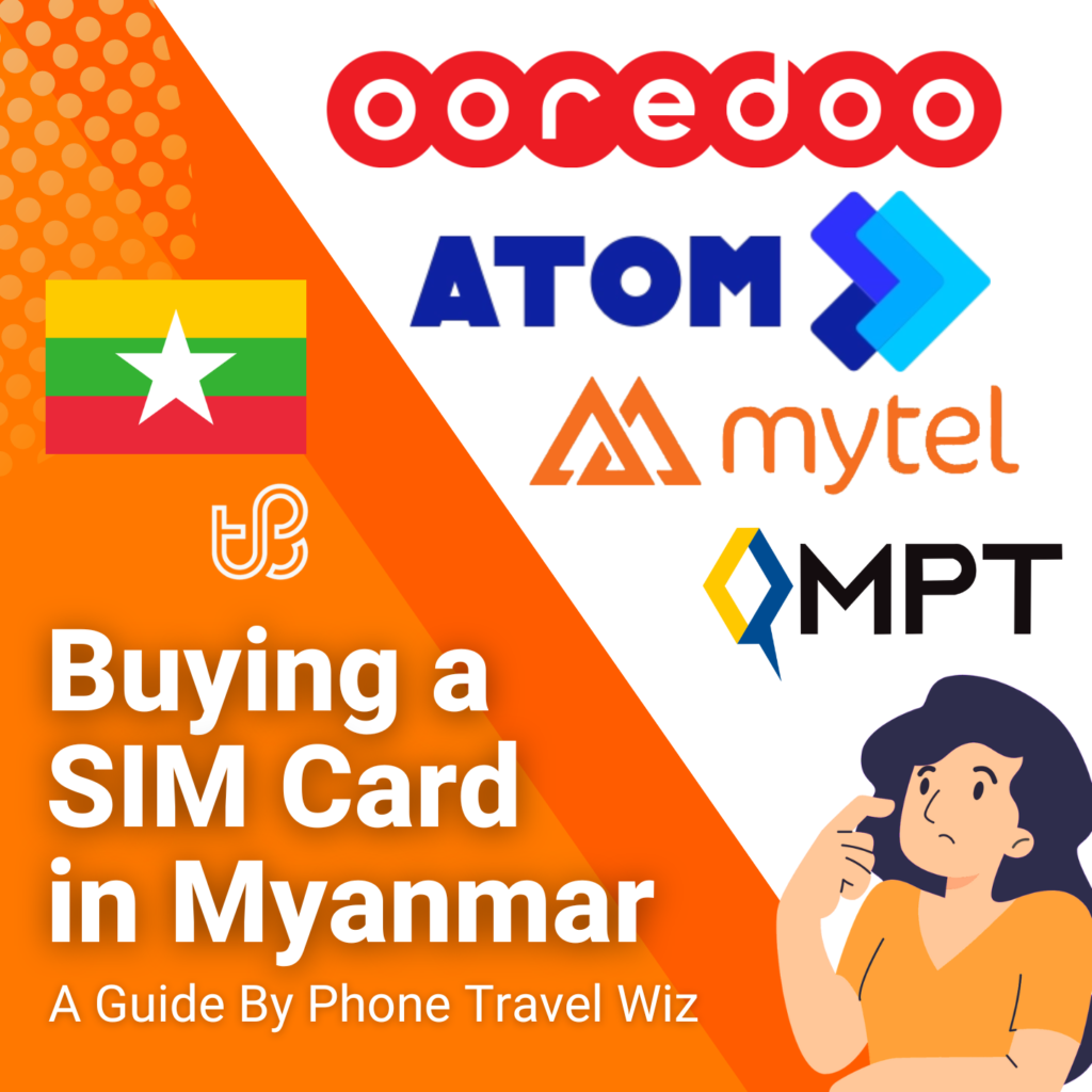 Buying a SIM Card in Myanmar (Burma) Guide (logos of Ooredoo, ATOM, Mytel & MPT)