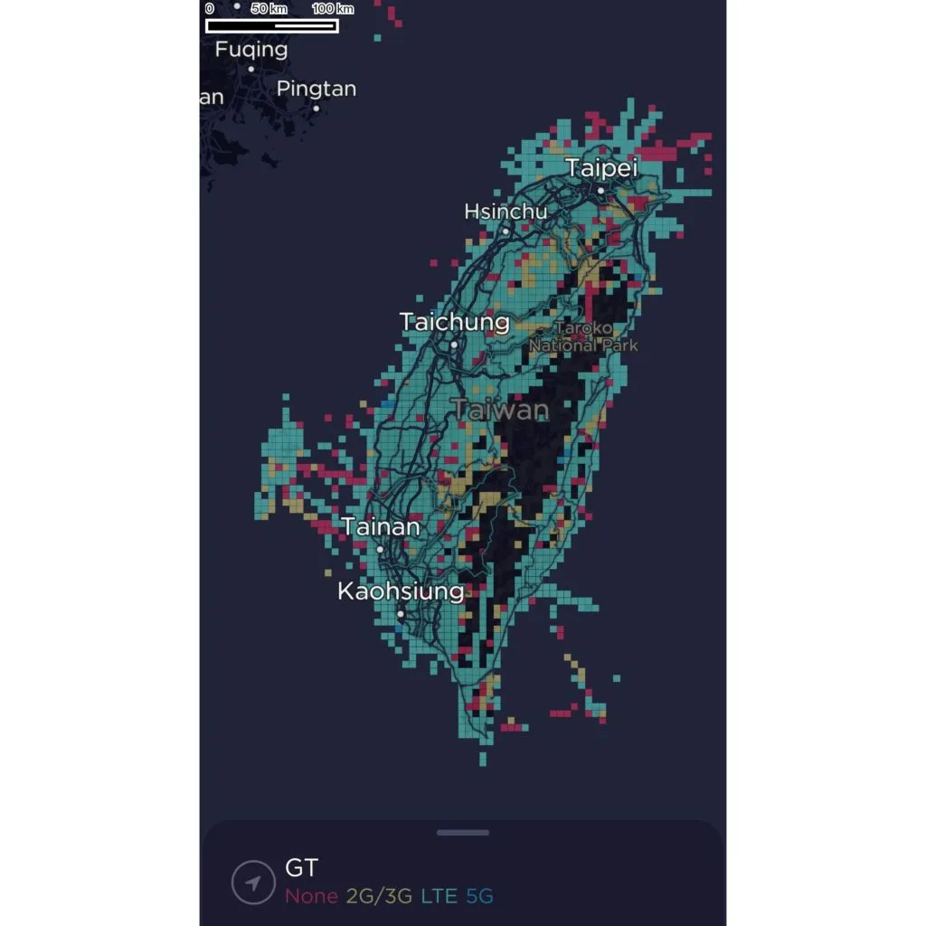 GT Mobile Taiwan Coverage Map (Mainland & Penghu)