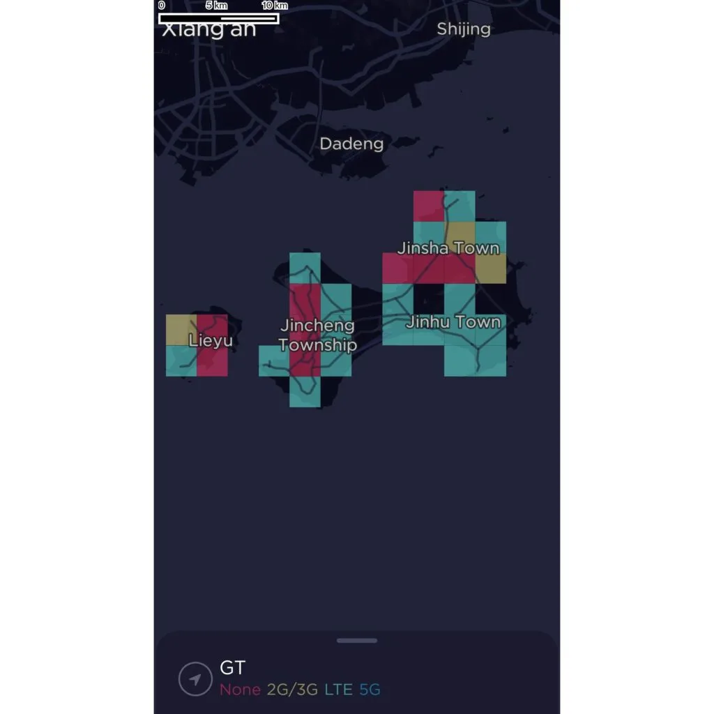 GT Mobile Taiwan Coverage Map on the Kinmen Islands (Jincheng)