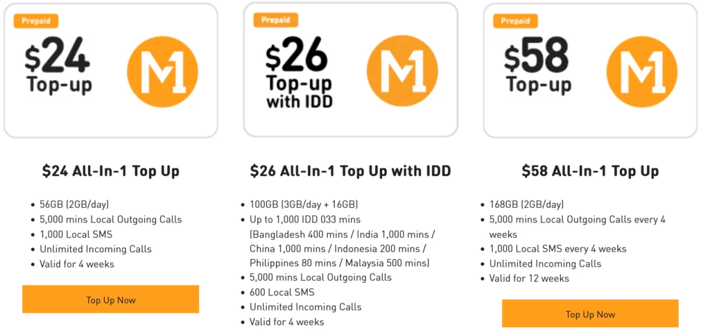 M1 Singapore All In One Top Ups