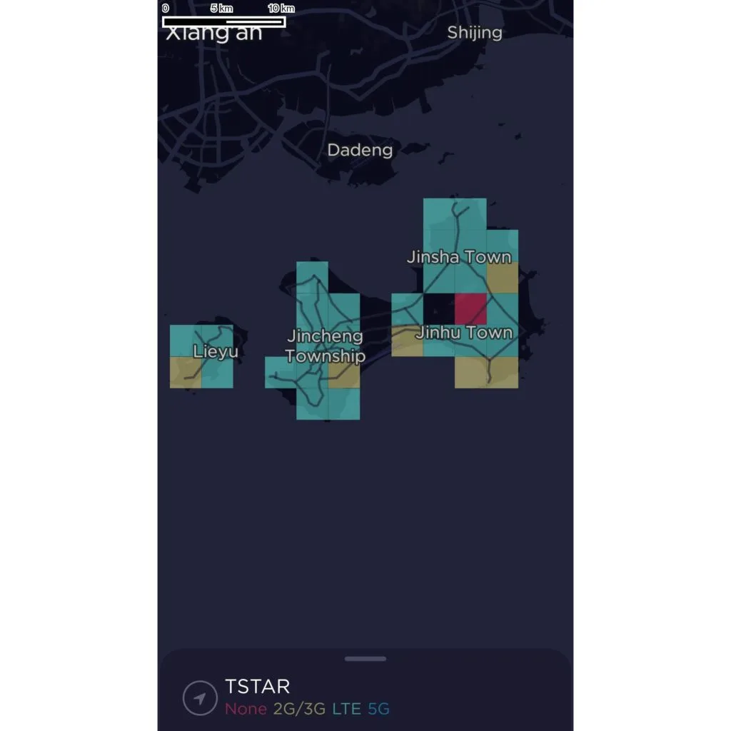 T Star Taiwan Coverage Map on the Kinmen Islands (Jincheng)