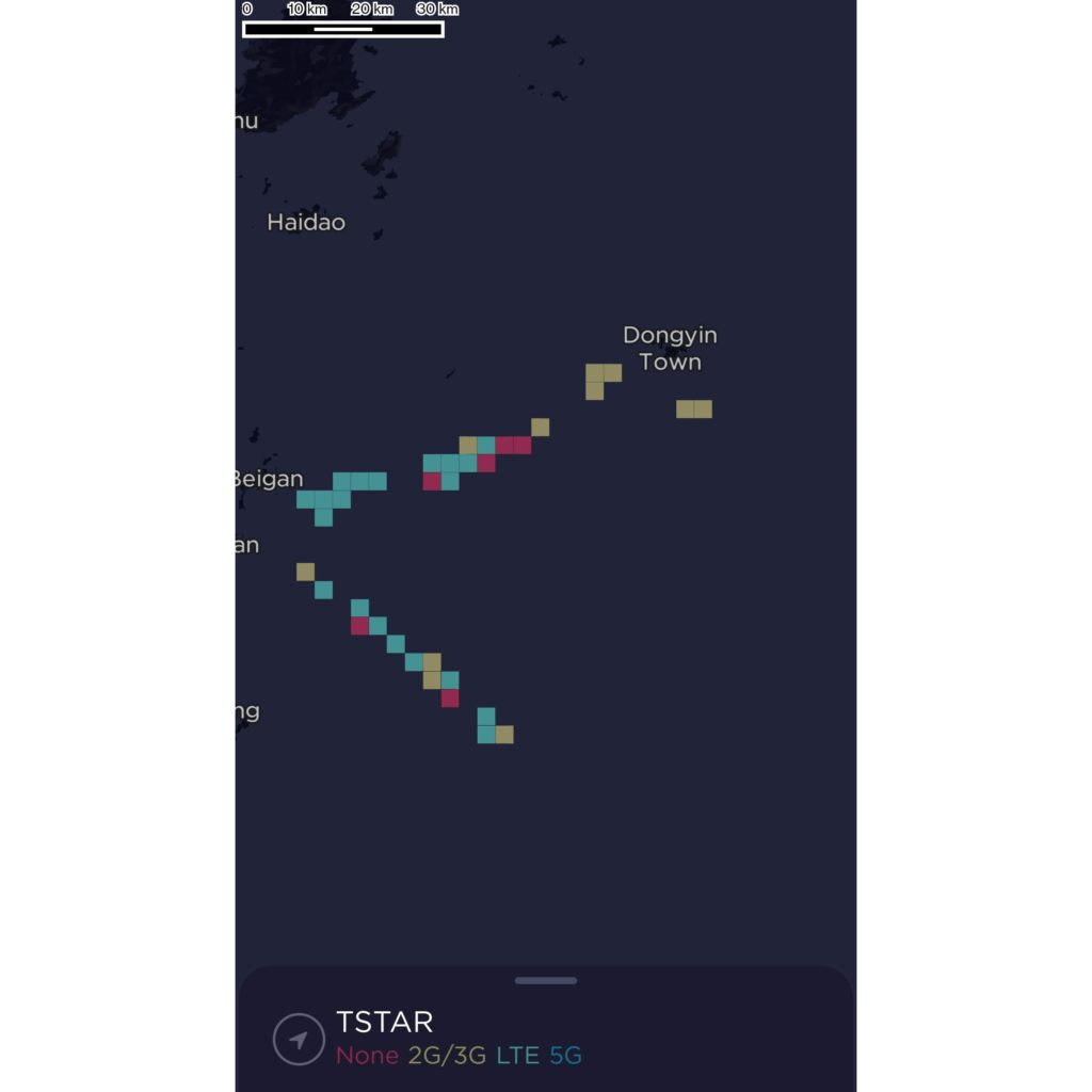 T Star Taiwan Coverage Map on the Matsu Islands (Lienchiang, Nangan, Beigan, Gaodeng, Dongyin & Xiyin)