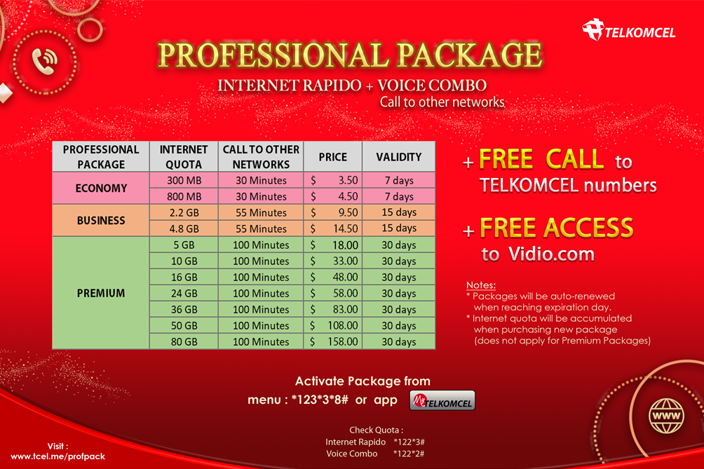 Telkomcel Timor-Leste Professional Packages
