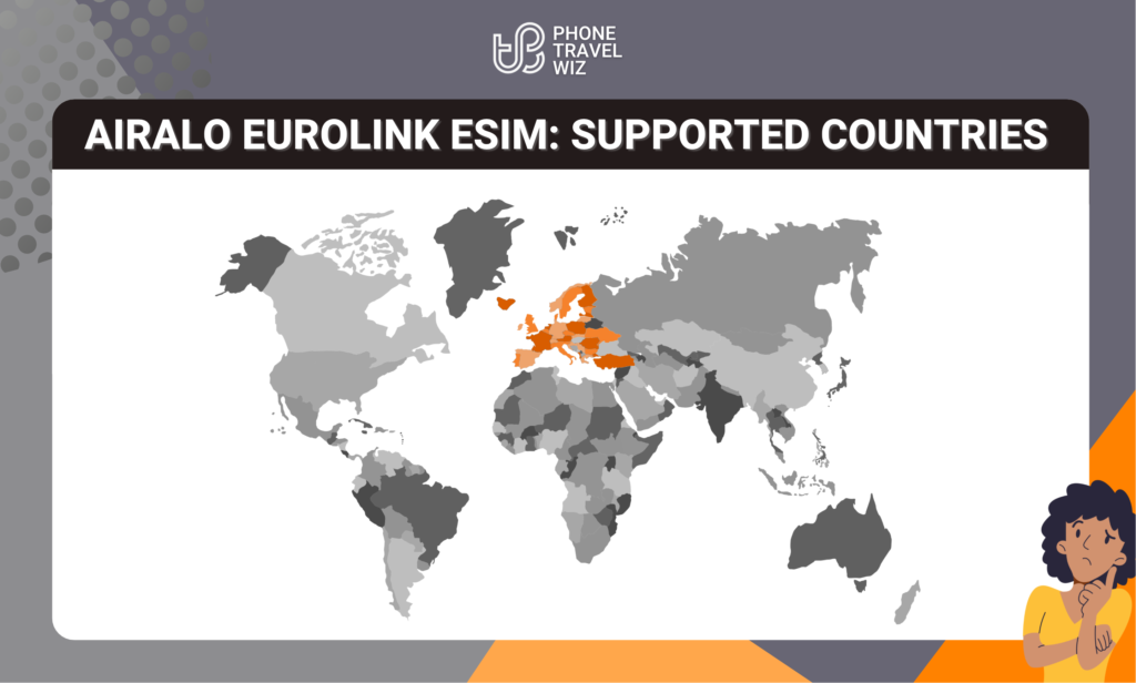 Airalo Eurolink eSIM Eligible Countries Map Infographic by Phone Travel Wiz (February 2023 Version)