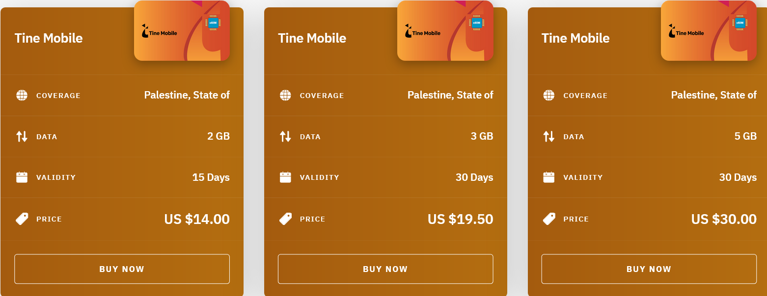 Airalo Palestine, State of Tine Mobile eSIM with Prices