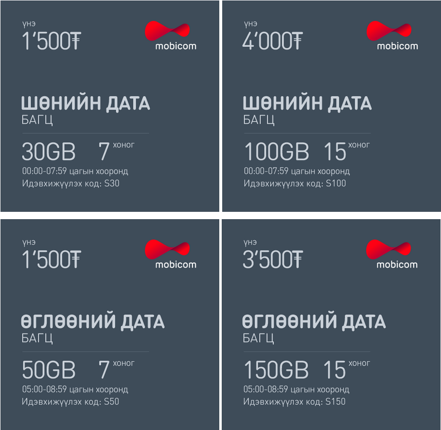 Mobicom Mongolia Morning and Night Data Packages