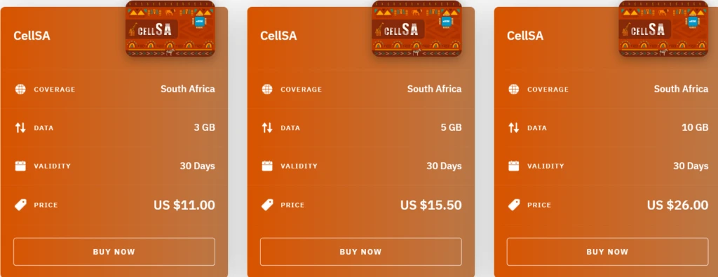 Airalo South Africa CellSA eSIM with Prices