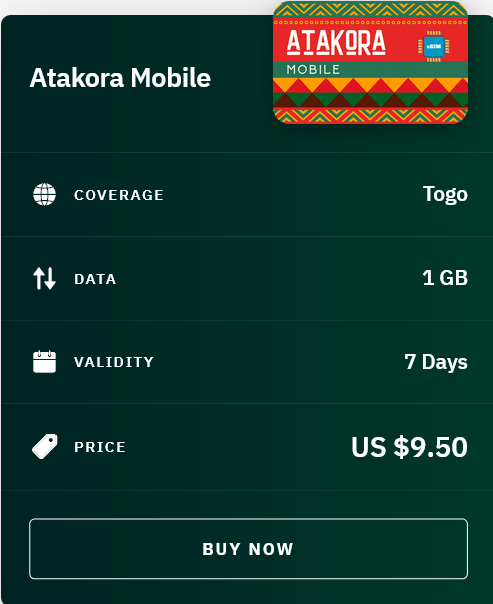 Airalo Togo Atakora Mobile eSIM with Prices