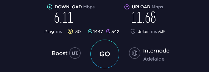 Boost Speed Test at Adelaide Airport in Adelaide (6.11 Mbps)