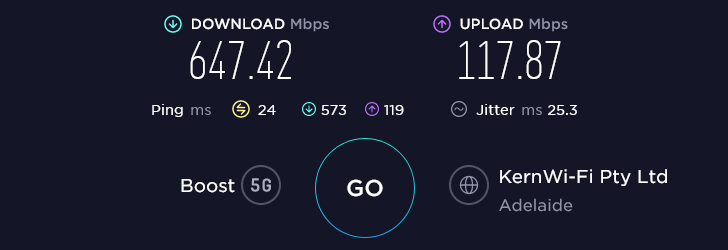 Boost Speed Test at Adelaide Central Market in Adelaide (117.87 Mbps)