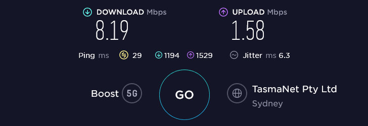 Boost Speed Test at Chippendale Ribs & Burgers in Sydney (8.19 Mbps)