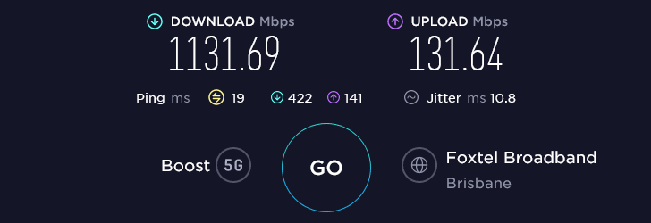 Boost Speed Test at Indooroopilly Station in Brisbane (1131.69 Mbps)