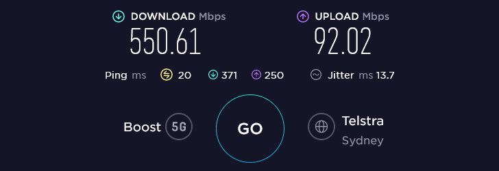 Boost Speed Test at Milsons Point Station in Sydney (550.61 Mbps)
