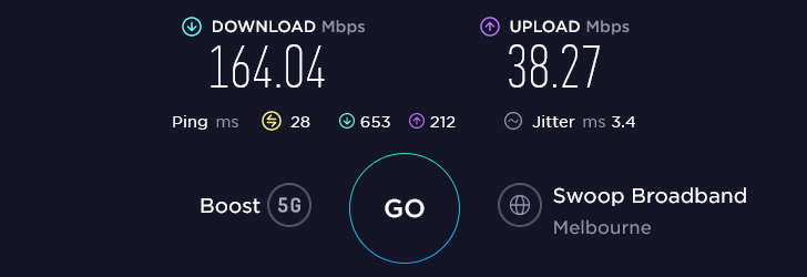 Boost Speed Test at Shepparton Barca.Love in Shepparton (164.04 Mbps)