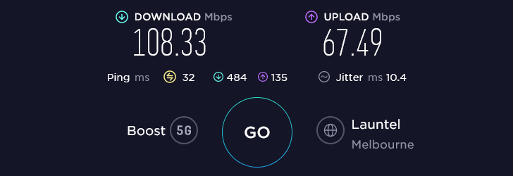 Boost Speed Test at Shepparton Native Flora and Fauna Reserve in Shepparton (67.49 Mbps)