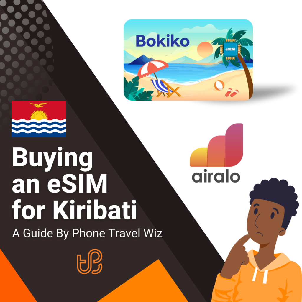 Buying an eSIM for Kiribati Guide (logos of Airalo and Bokiko)